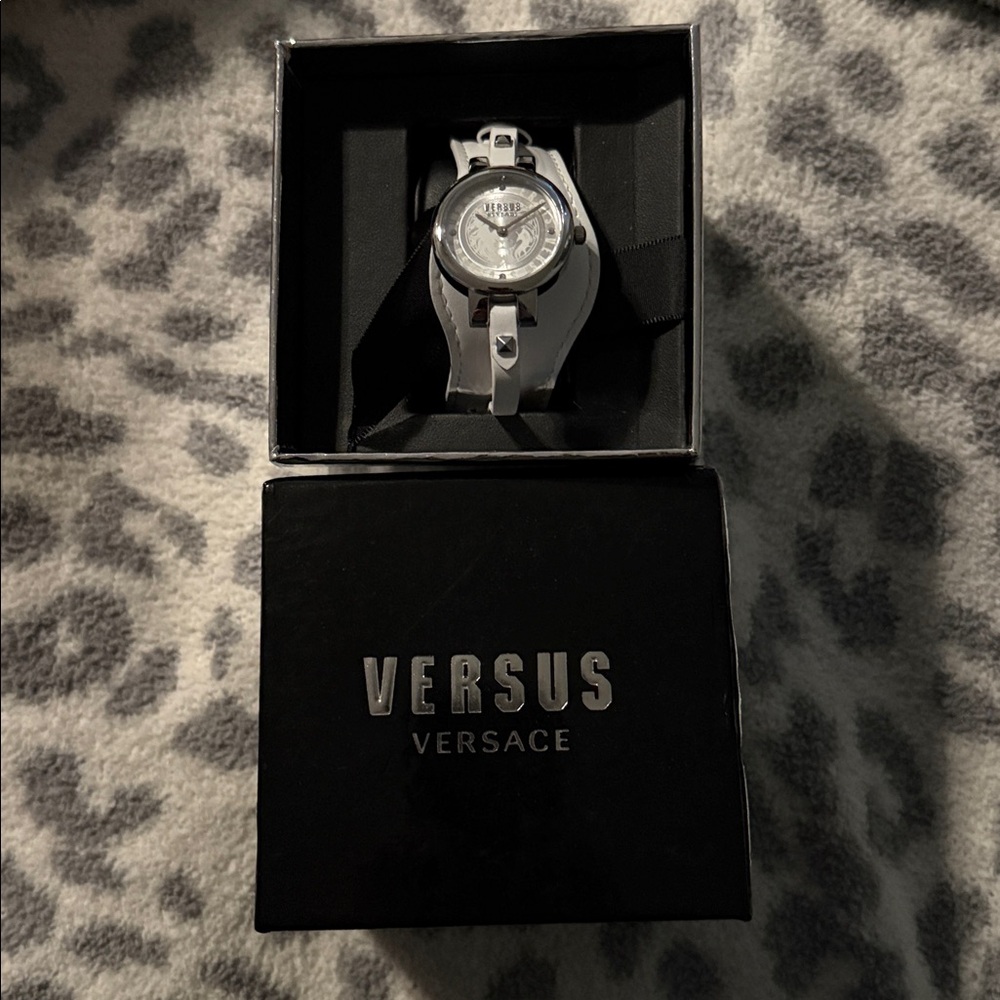 VERSACE White Leather Watch with Silver Accents